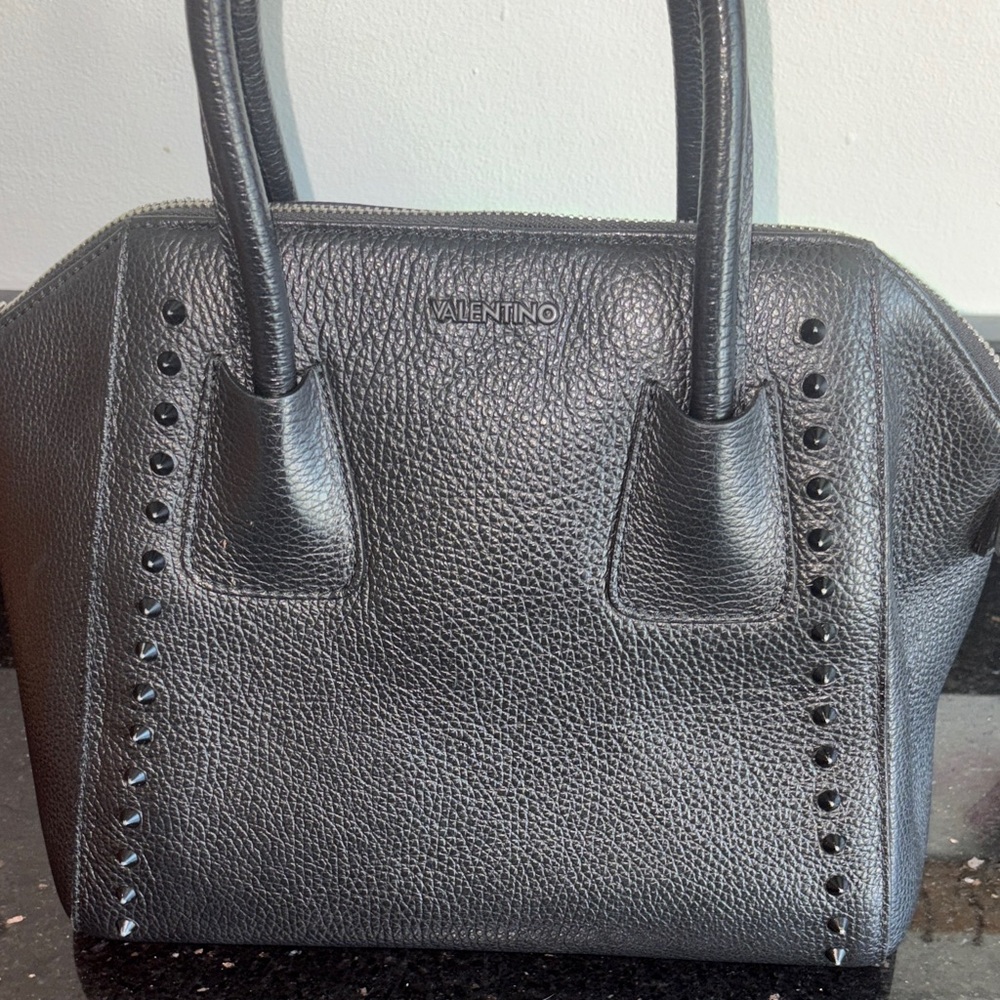 Valentino By Mario Valentino Black Textured Satchel with studs. - Picture 8 of 12